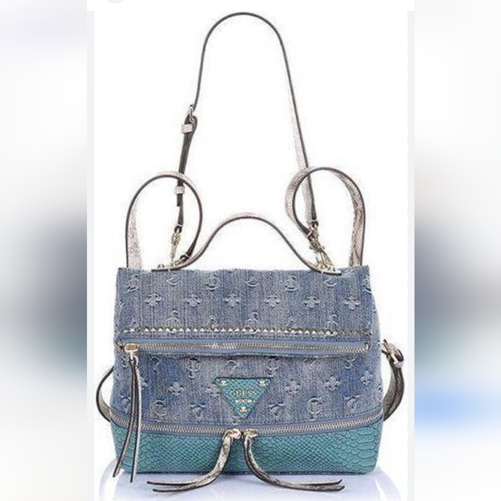 Vintage 90s Guess Denim Fold Over Backpack Style Crossbody Purse
